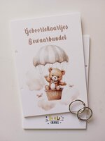 Geboortekaartjes bewaarbundel beer met parachute blauw