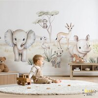 Behang Safari aquarel Olifant en dieren 