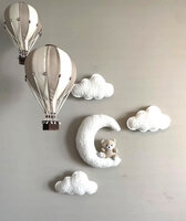 Muurdecoratie wolkjes maan en beertje 