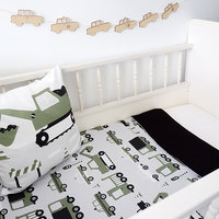 Ledikantdeken Voertuigen olijf groen | Wafelstof zwart