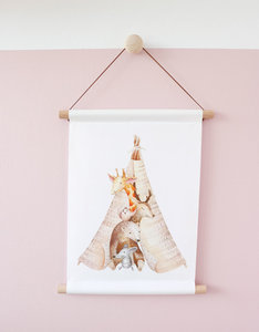 Textiel poster Aquarel tipi met diertjes