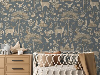 Behang Fantastisch Bos vintage blauw