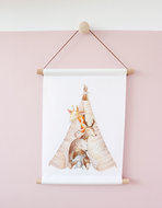 Textiel poster Aquarel tipi met diertjes