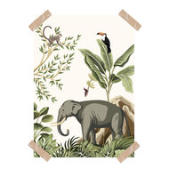 poster jungle monkey olifant