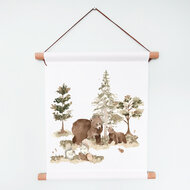 Textiel poster aquarel bosdieren beer en eekhoorn-Kinderkamer