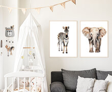 poster set safari dieren zebra en olifant