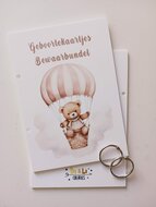 Geboortekaartjes bewaarbundel beer met parachute roze