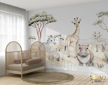 Behang Safari aquarel giraf en dieren