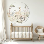 Muurcirkel Safari aquarel Giraf en dieren