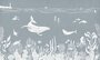 Behang onderwaterwereld monochroom blauw_